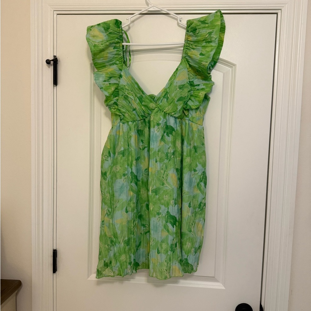 Green and Blue and yellow Floral Summer Dress
